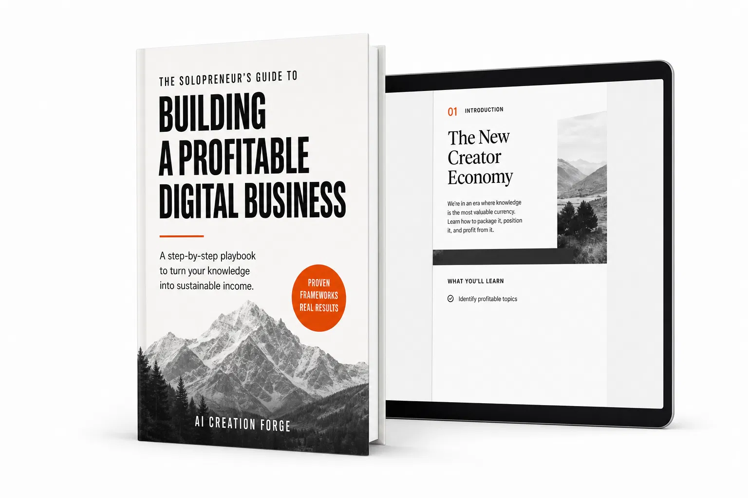 AI Creation Forge — Book and Laptop Mockup